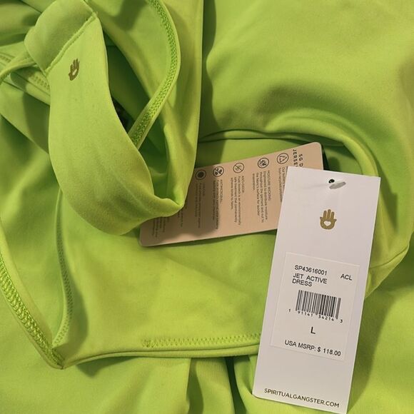 Spiritual Gangster Jet Active Mini Dress in Lime Green Size Large NEW NWT - Picture 6 of 11
